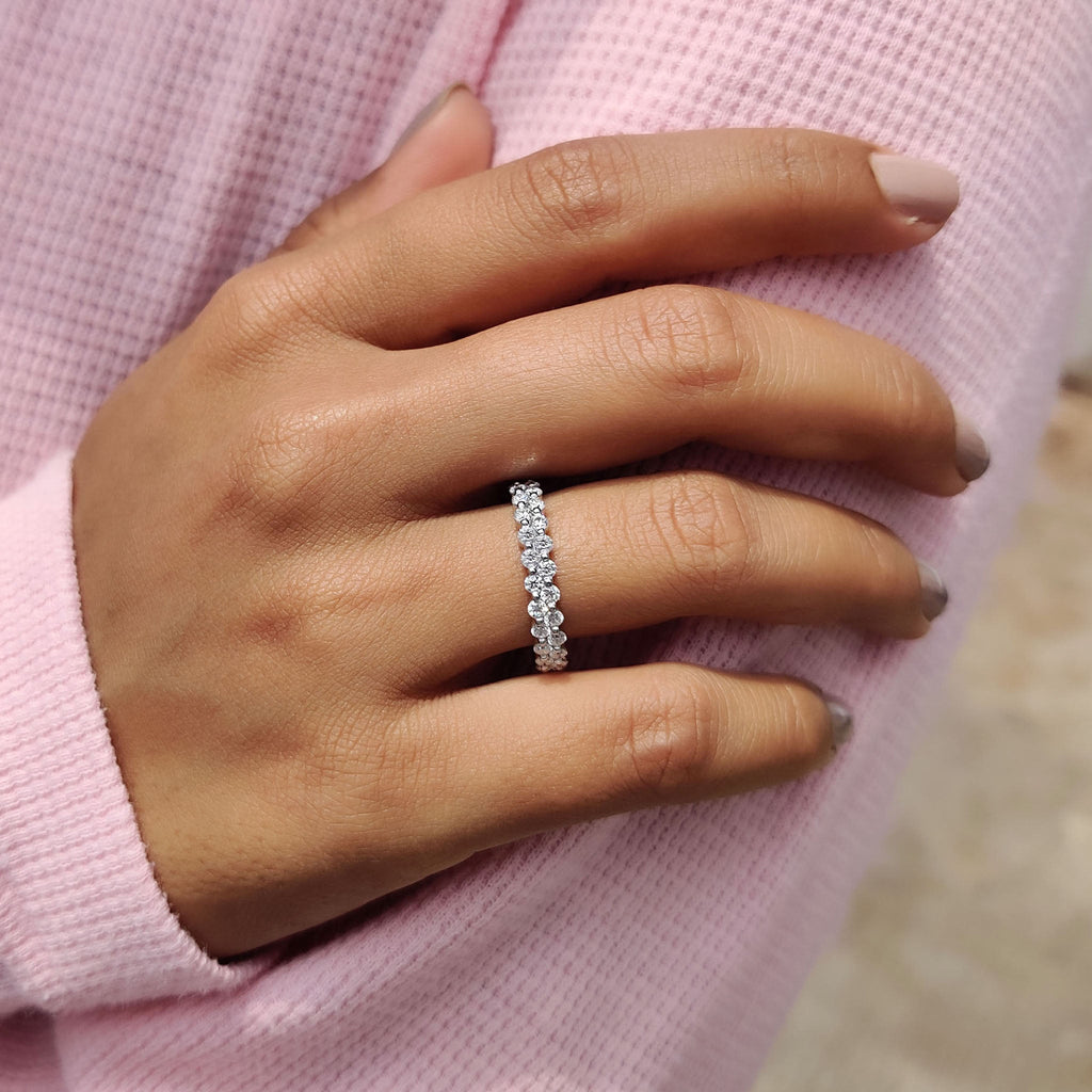 Round Stone Wedding Band In Half Eternity Style