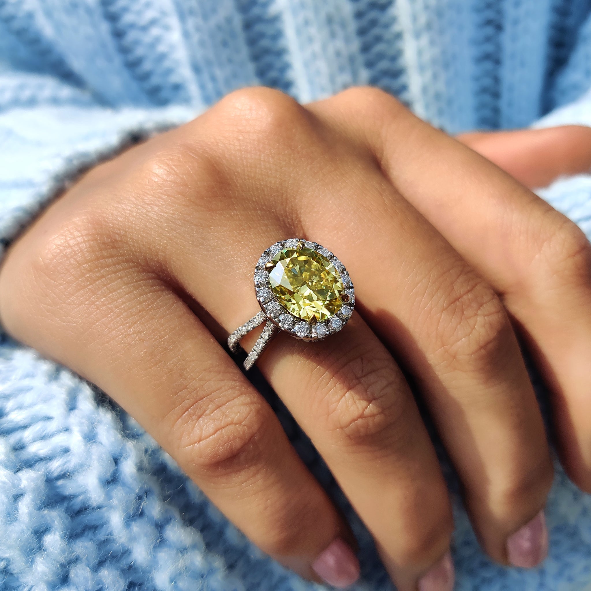 Double Hidden Halo Oval Cut Moissanite Ring