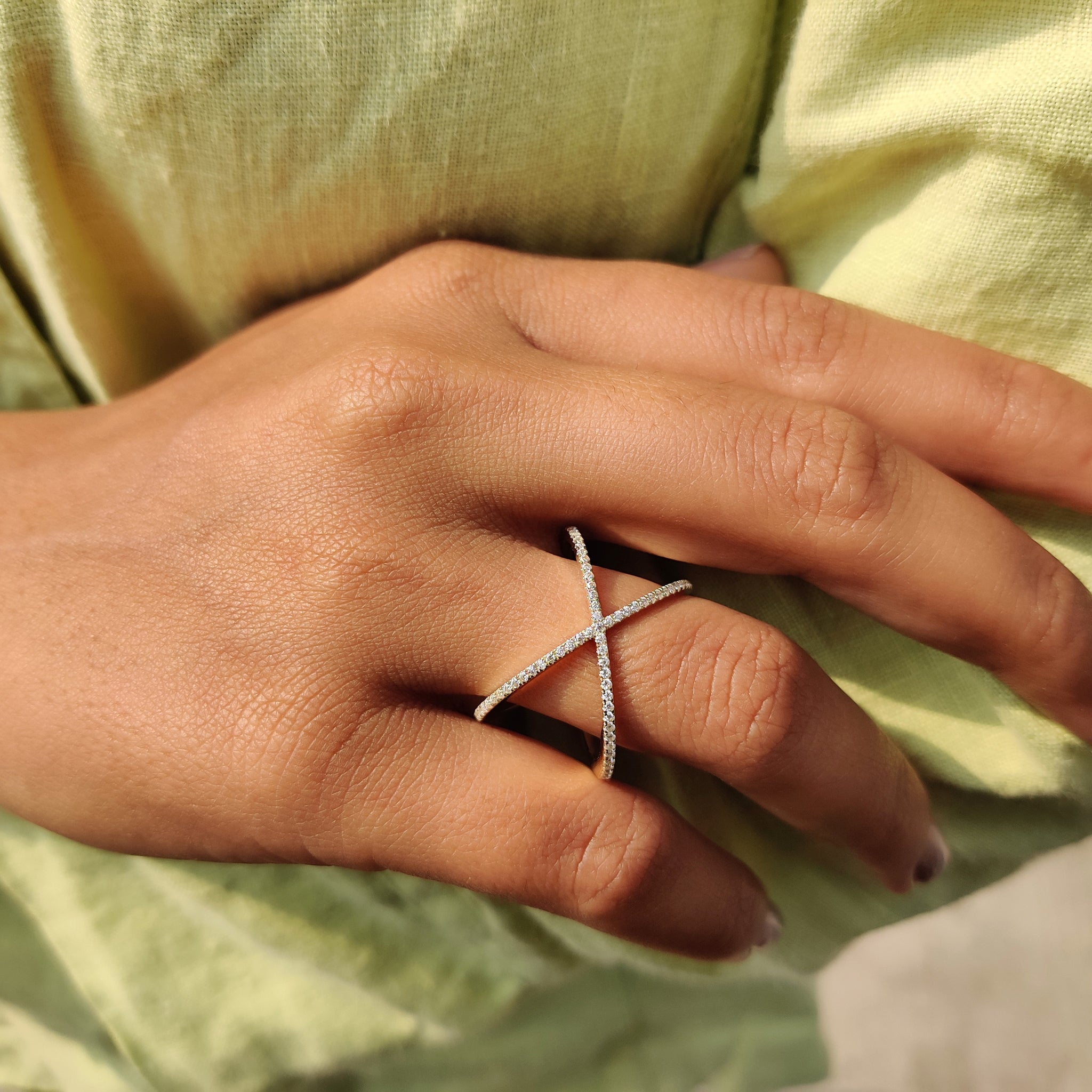 X Shaped Wedding Band In Yellow Gold