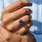 Tapered Shank Black Round Cut Ring