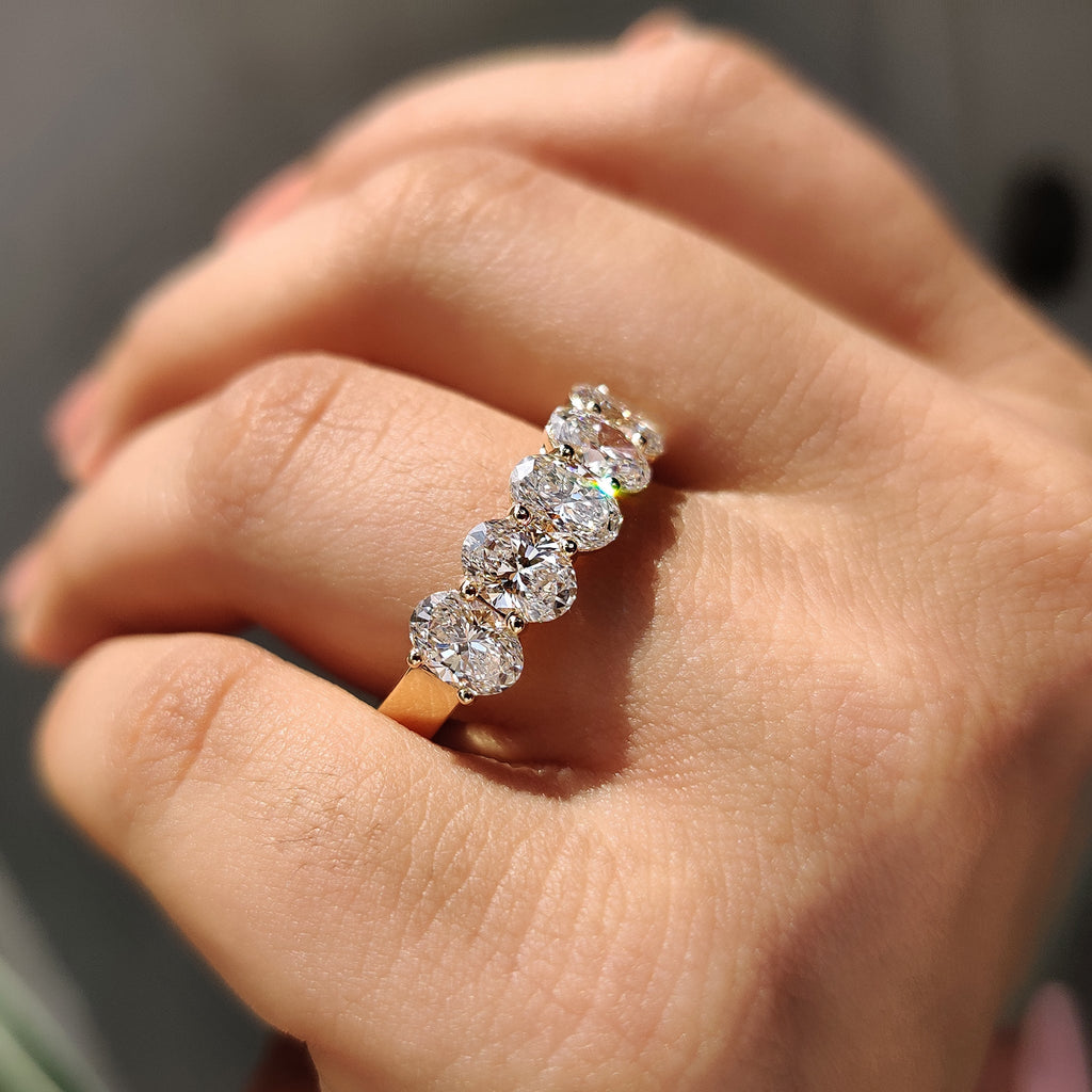 Five Stone Oval Diamond Wedding Band