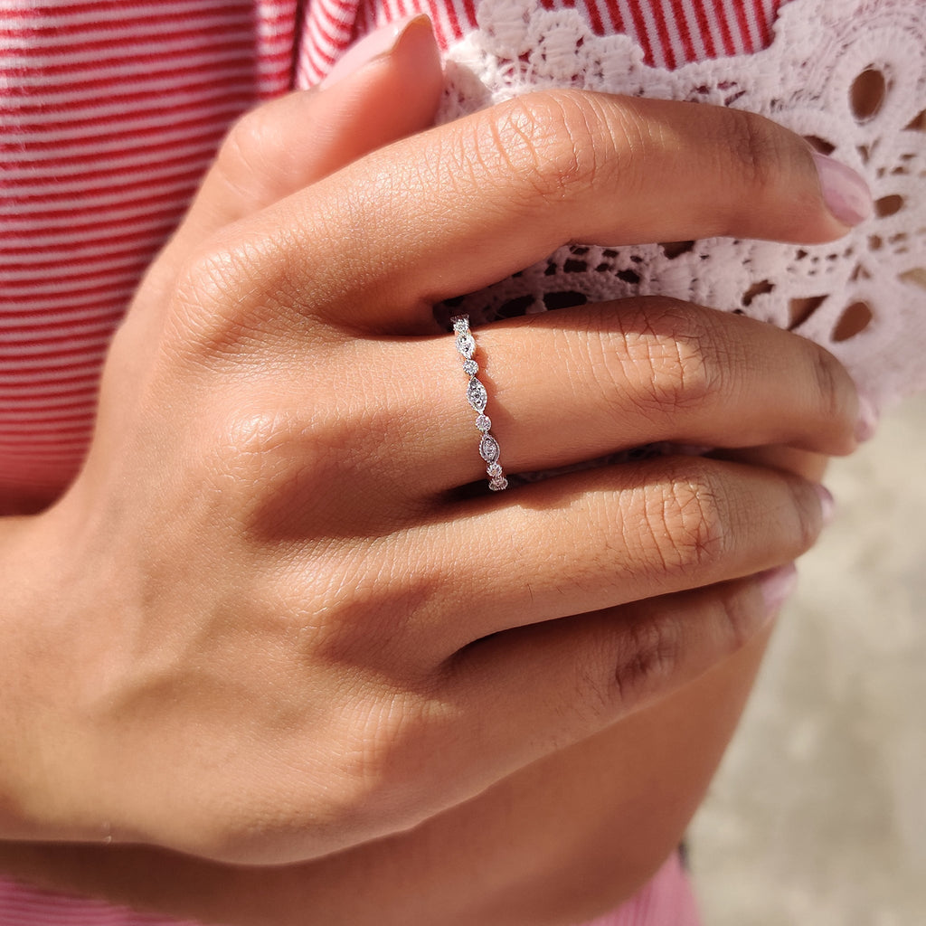 Half Eternity Wedding Band In Milgrain Setting