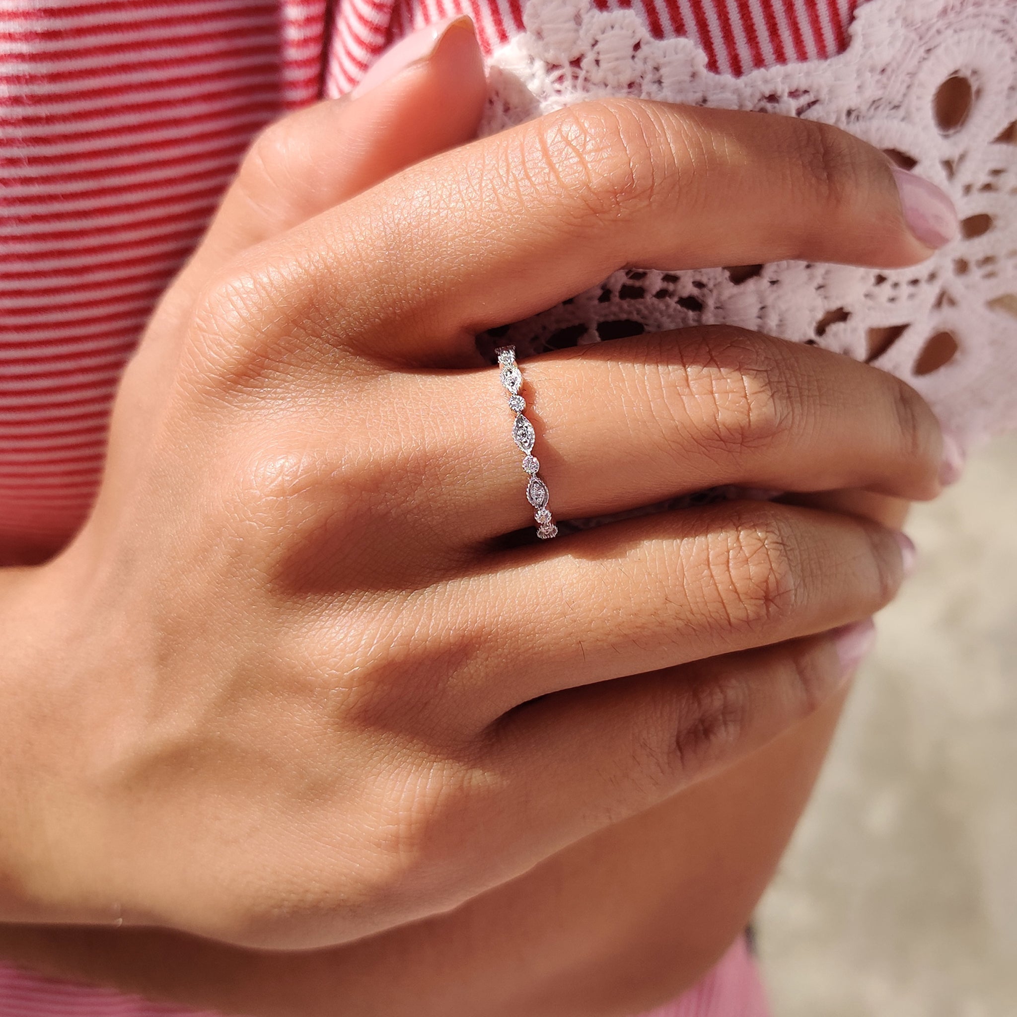 Half Eternity Wedding Band In Milgrain Setting