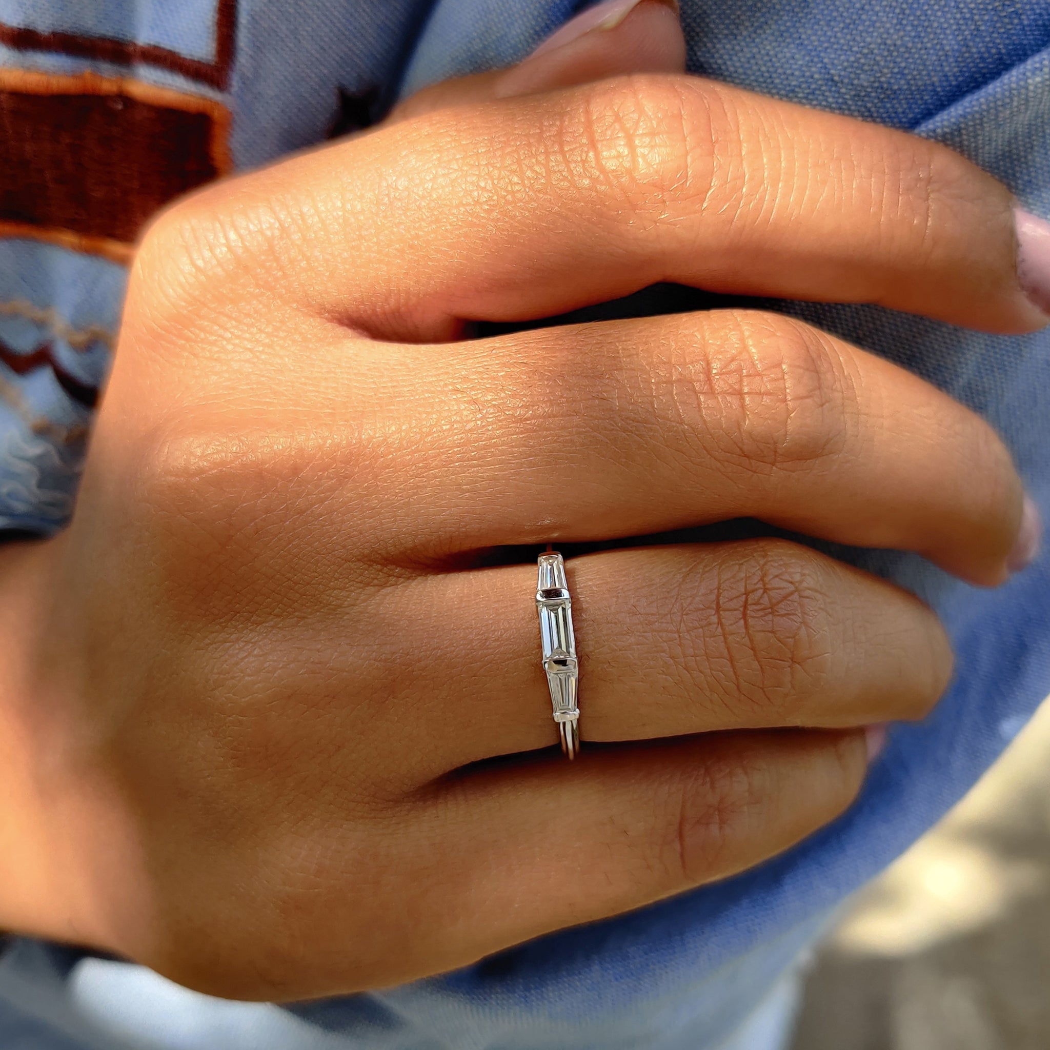 Baguette Wedding Band With Tapered Baguette Side Stones