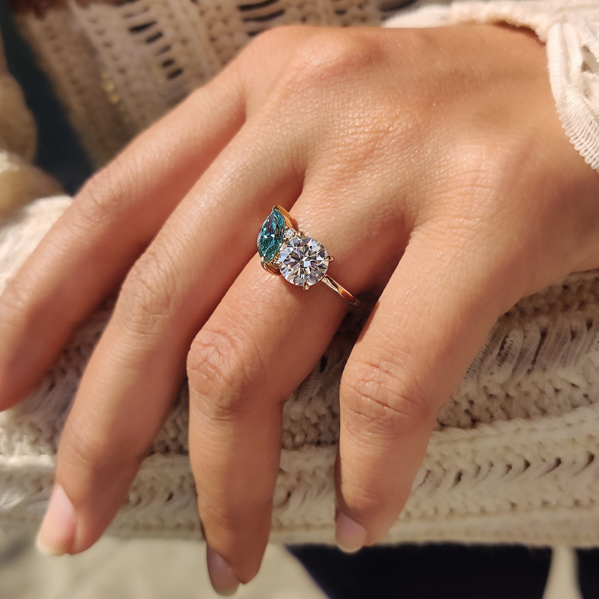 Three Stone Moissanite Ring In Marquise And Round Cut Secondary image