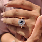 Blue Round Old European Cut Ring In Cluster Design