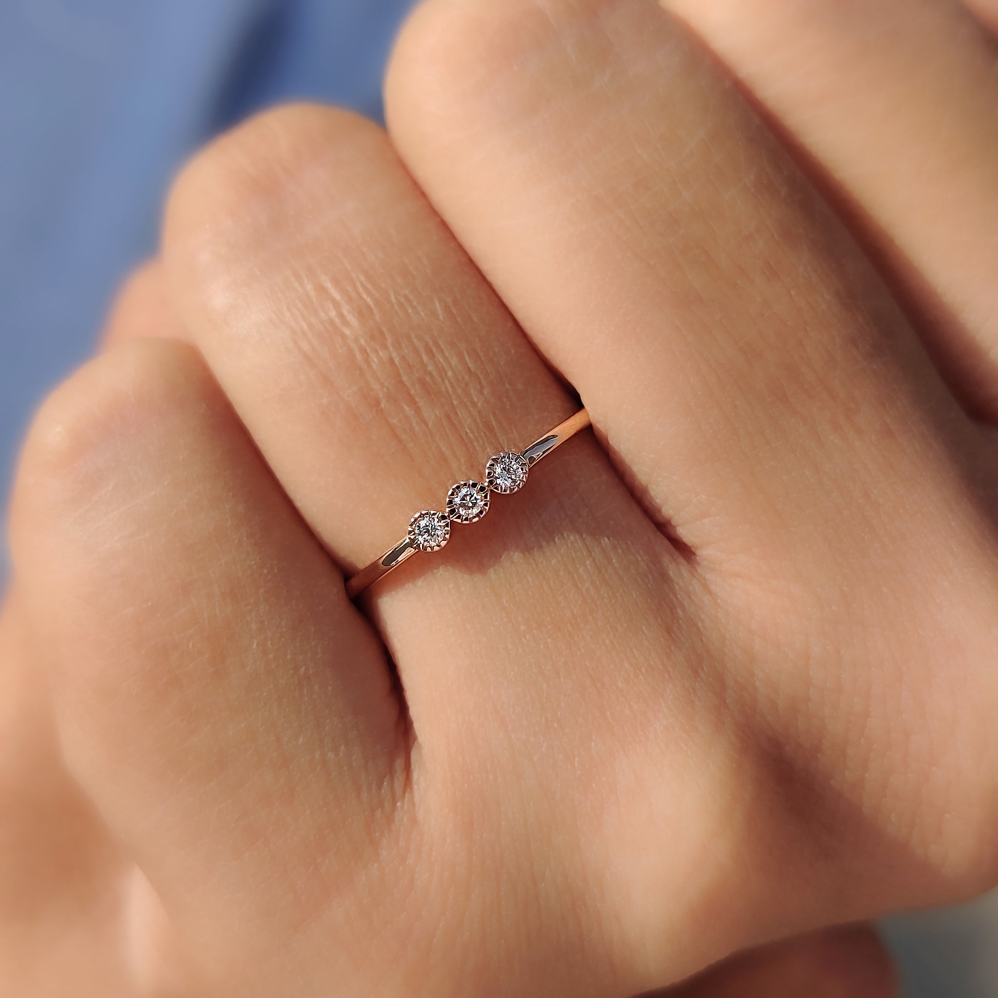 Three Stone Round Diamond Bezel Set Diamond Band