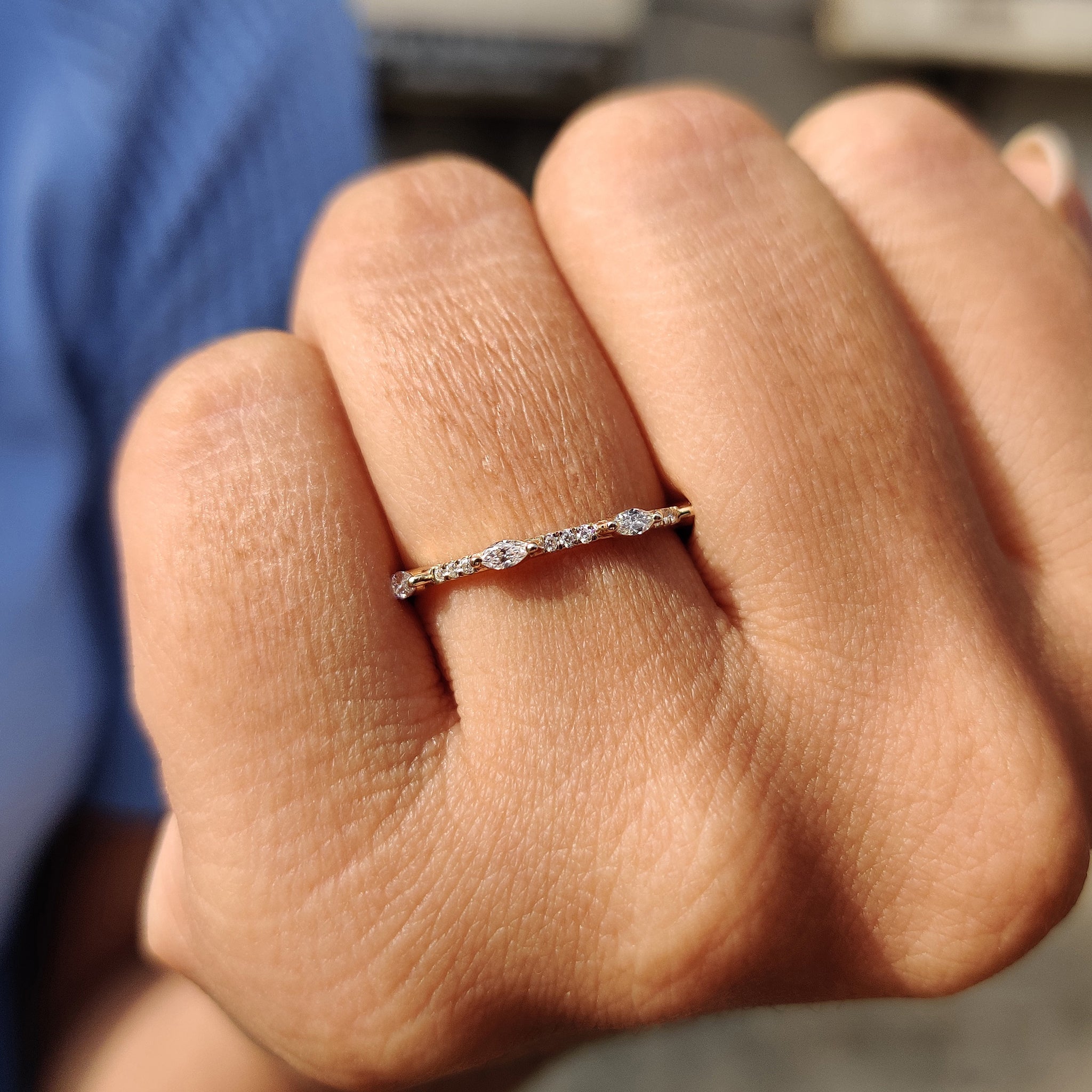 White Gold Marquise And Round Diamond Band