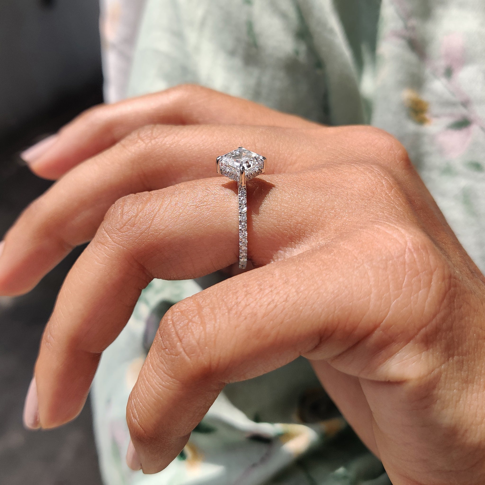 Asscher Cut Engagement Ring With Hidden Halo Design Secondary image