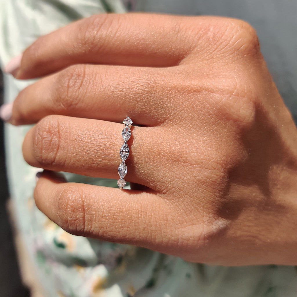 Half Eternity 5 Stone Wedding Band In white Gold