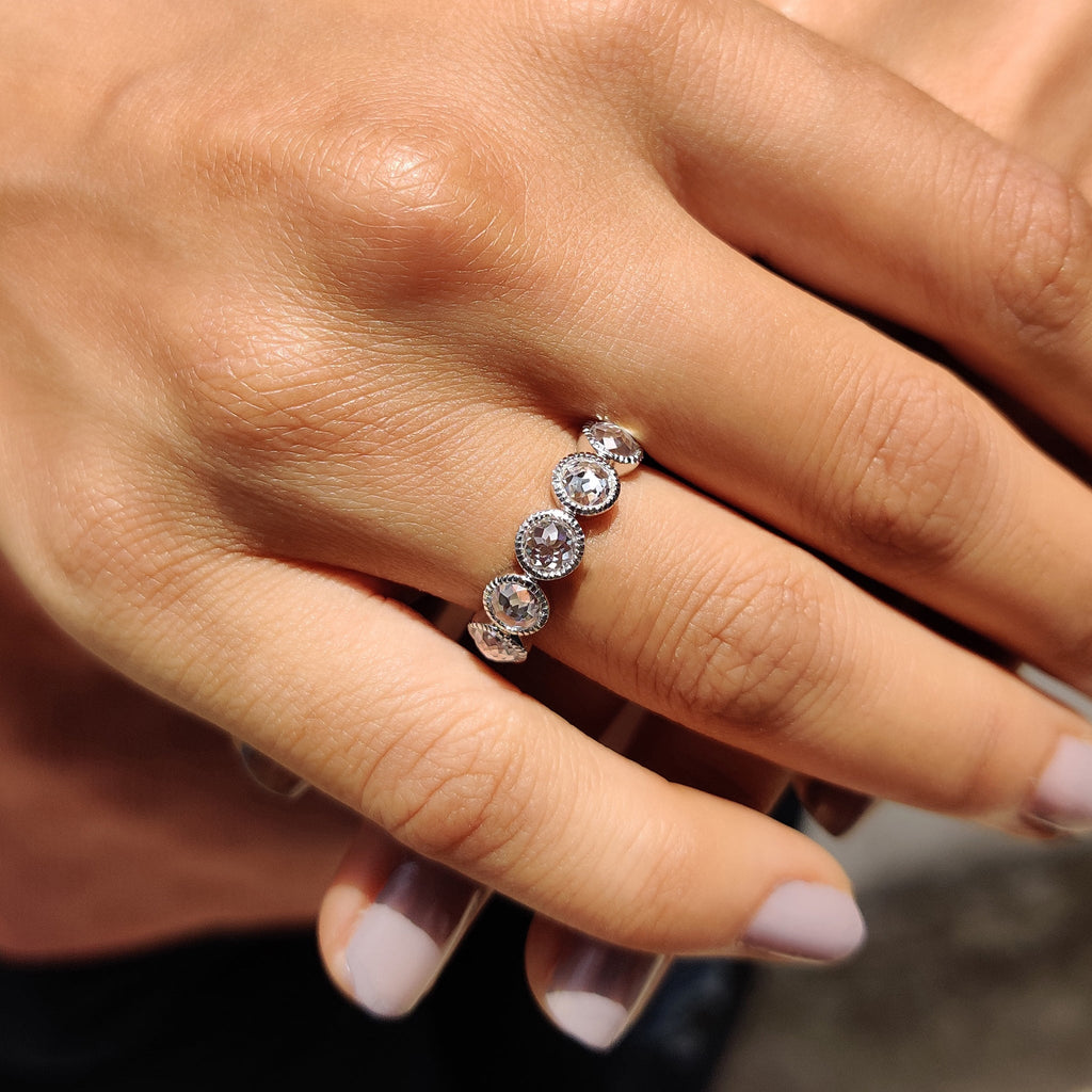 Five Stone Wedding Band With Bezel Milgrain Setting