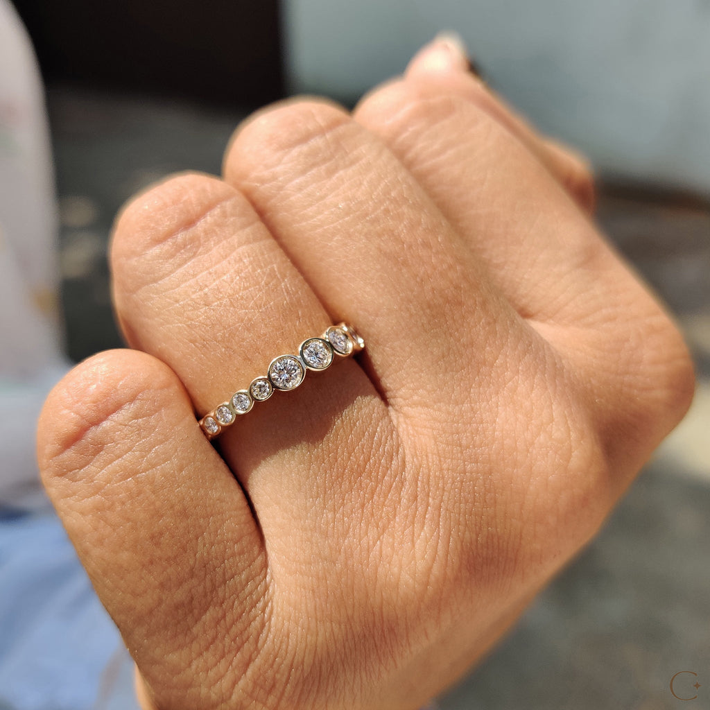 Bezel Set Wedding Band Featuring Round Diamond