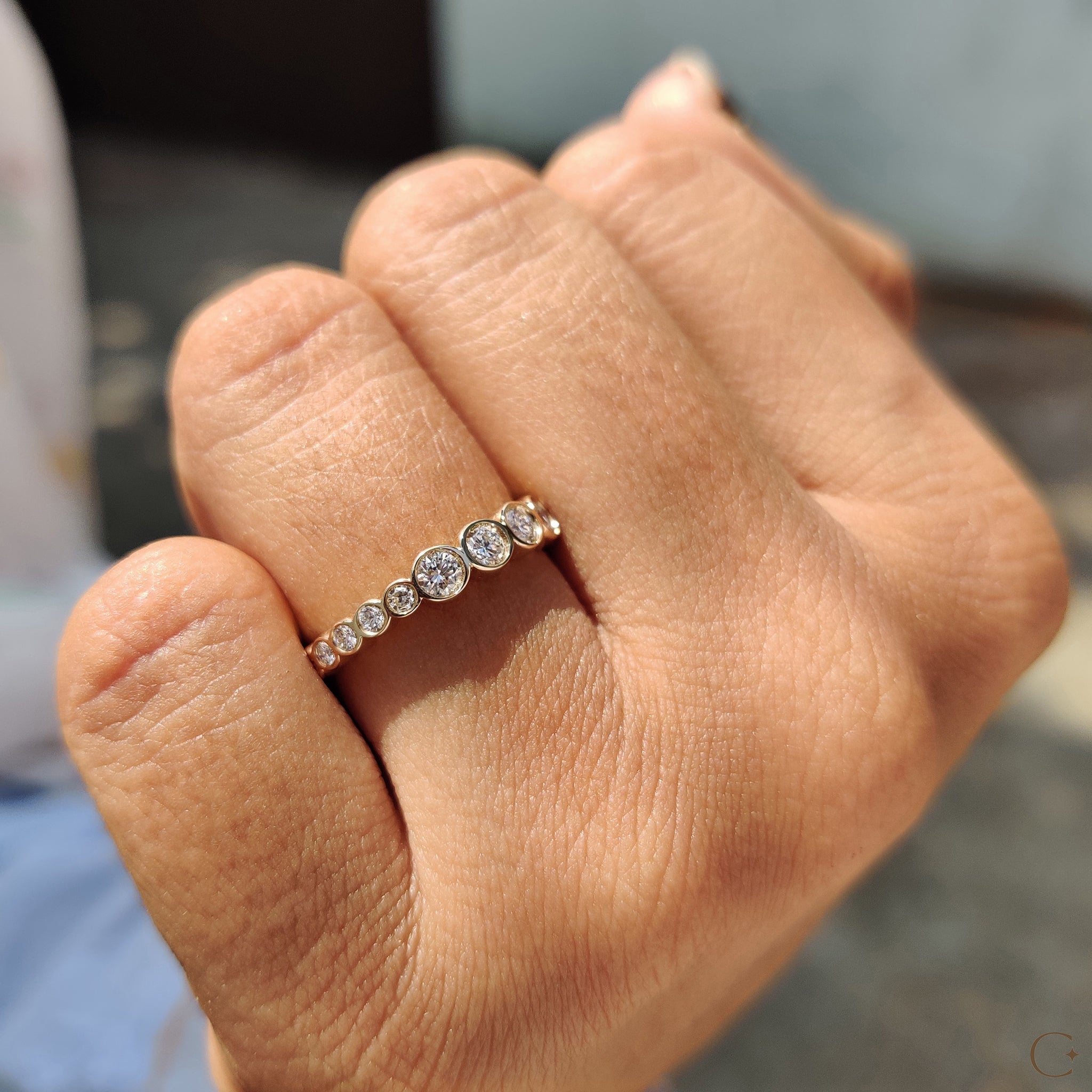 Bezel Set Wedding Band Featuring Round Diamond