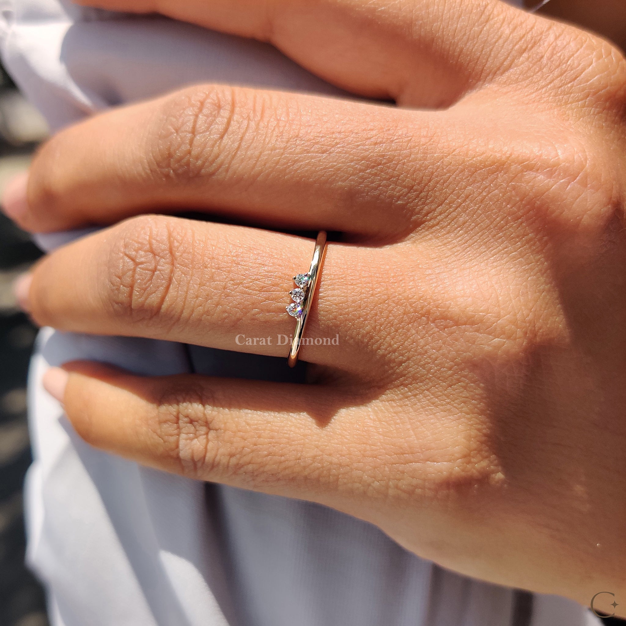 3 Stone Wedding Band Featuring Round Diamond
