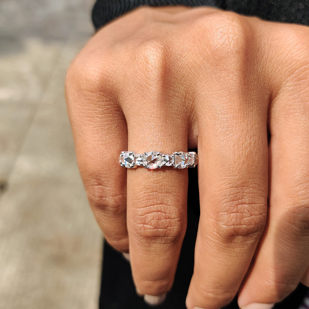Round Rose Cut Eternity Band In Secure Claw Prong
