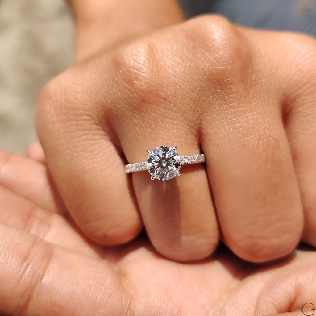 Round Cut Diamond Engagement Ring with Hidden Halo Design