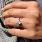 3 Stone Engagement Ring With Oval and Pear Cut Diamond