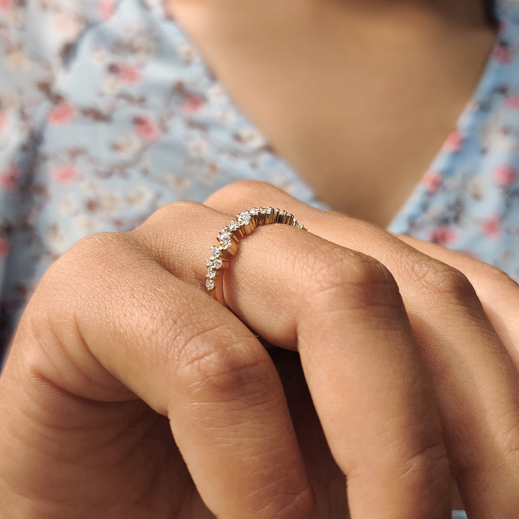 Round Cut Half Eternity Band In Zig Zag Setting
