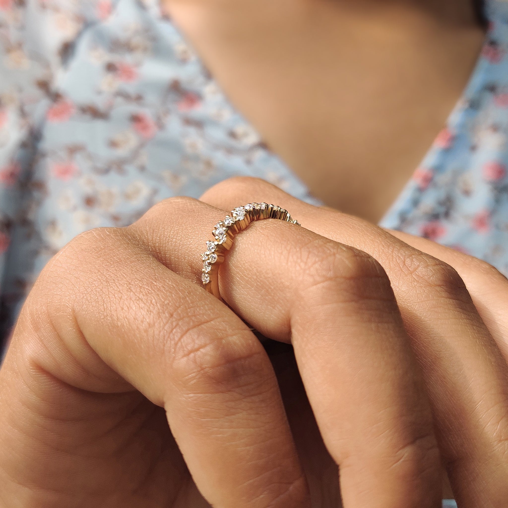 Round Cut Half Eternity Band In Zig Zag Setting