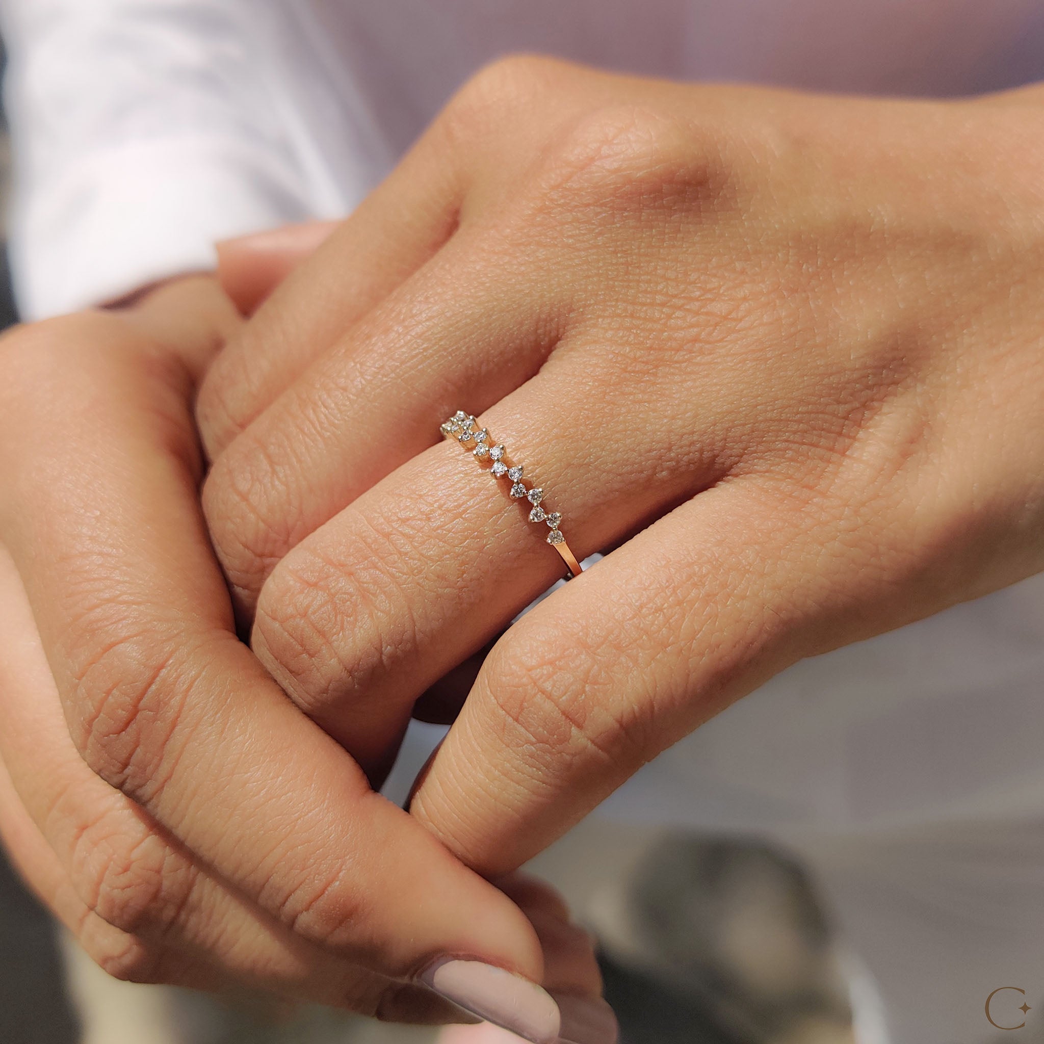 Round Diamond Half Eternity Wedding Band