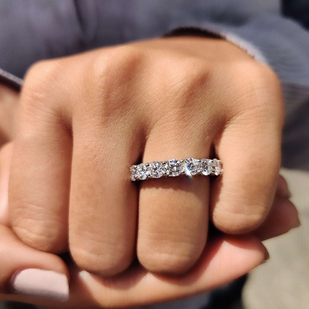 Round Cut Diamond Half Eternity Band In Secure Prong Style