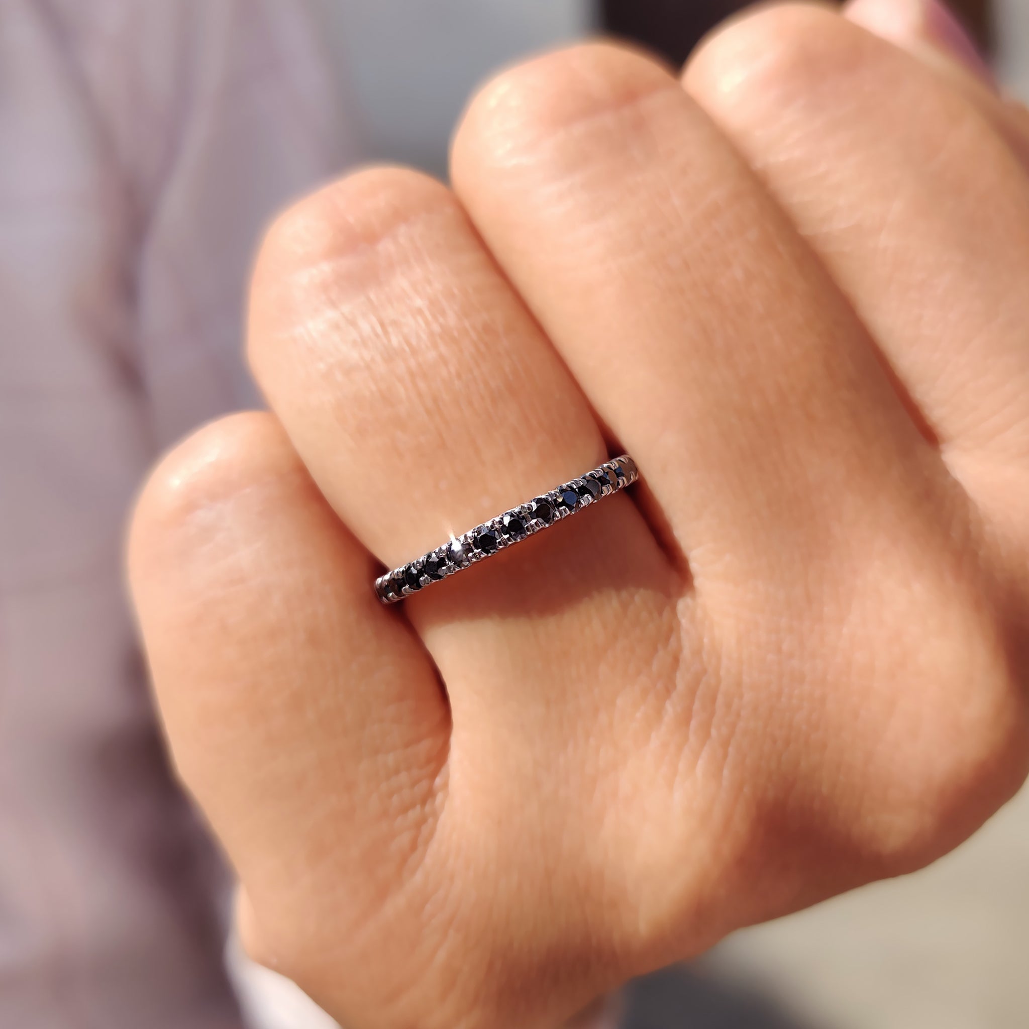 Round Cut Half Eternity Black Stone Wedding Band