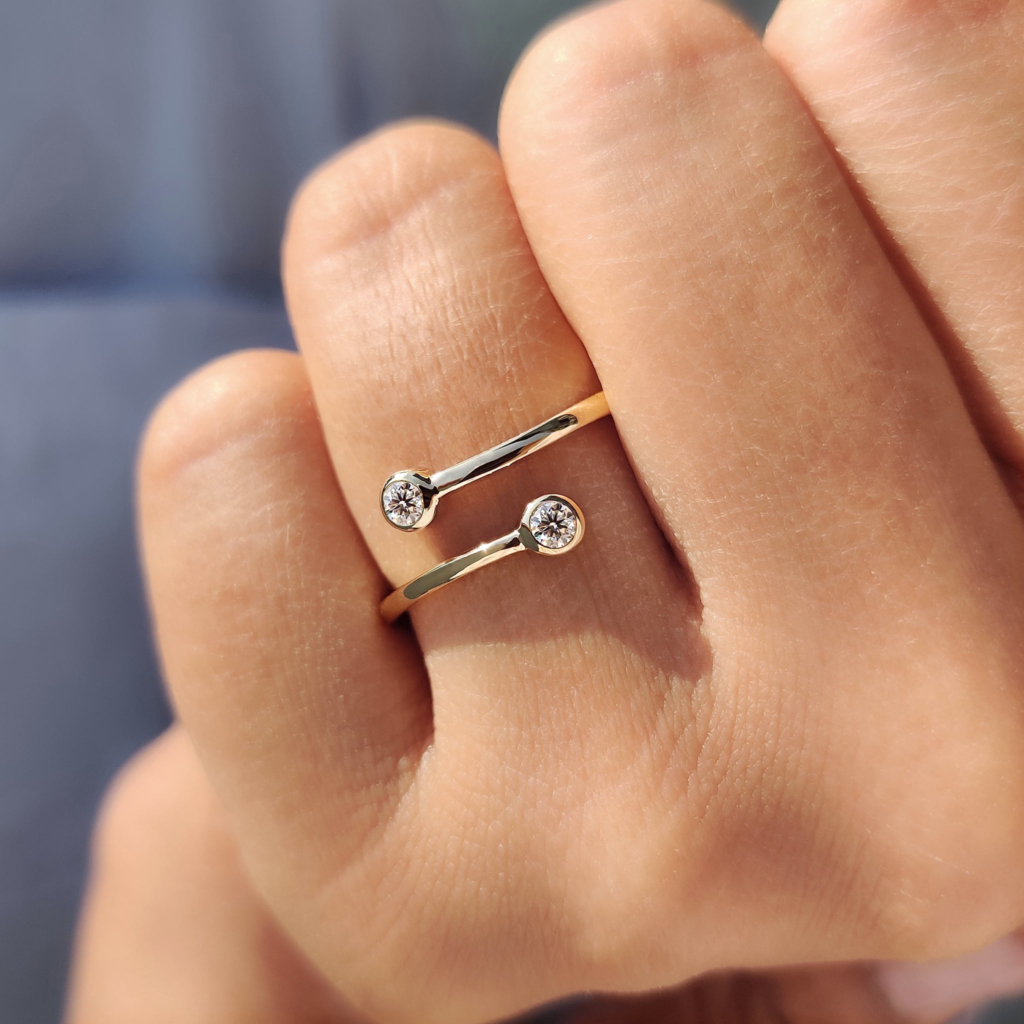 Double Bezel Set Two Stone Wedding Band