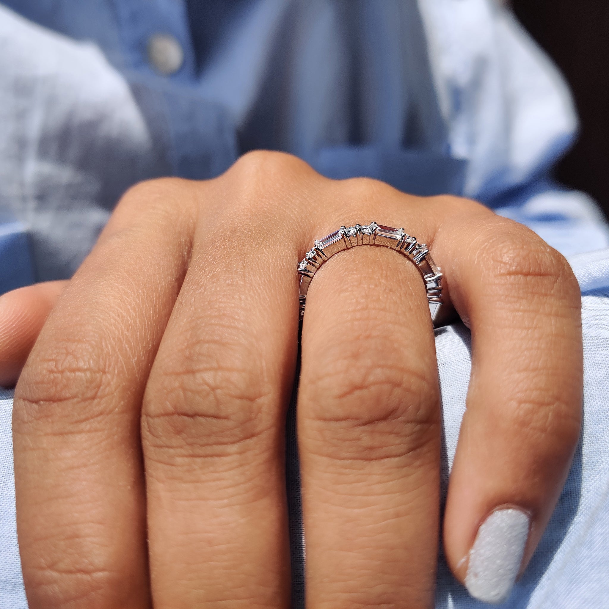 Moissanite Baguette Band In Full Eternity Style