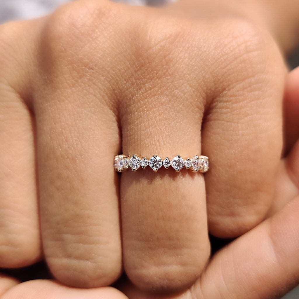 Simple Gold Wedding Band With Round Cut Moissanite