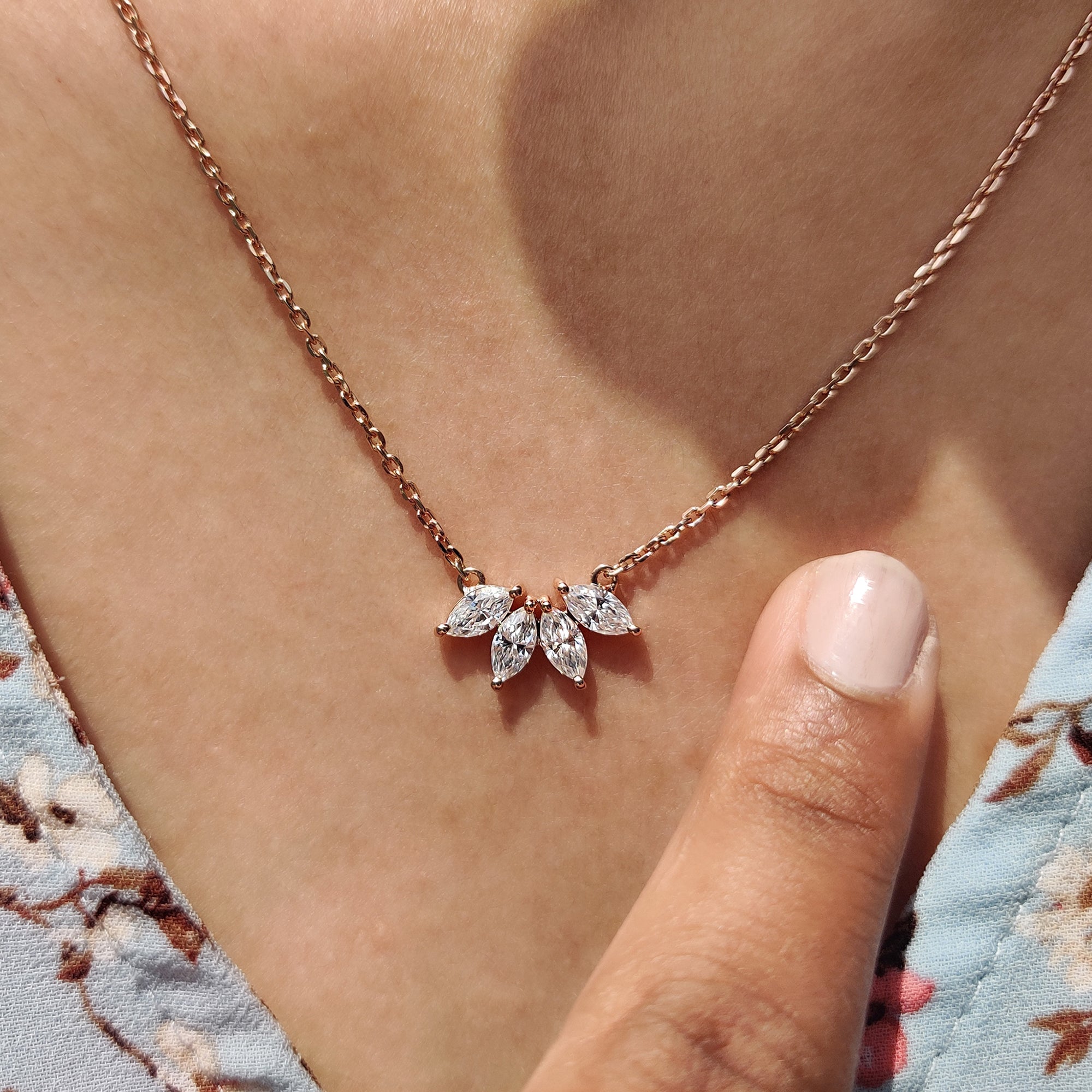 Arc Marquise Moissanite Pendant In Four Stone Design