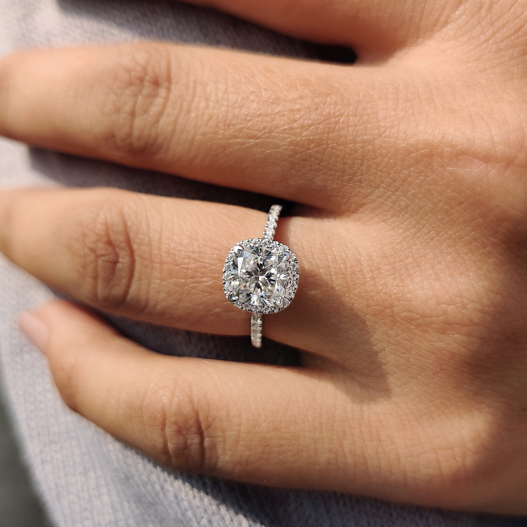 Cushion Cut Engagement Ring With Cathedral Setting