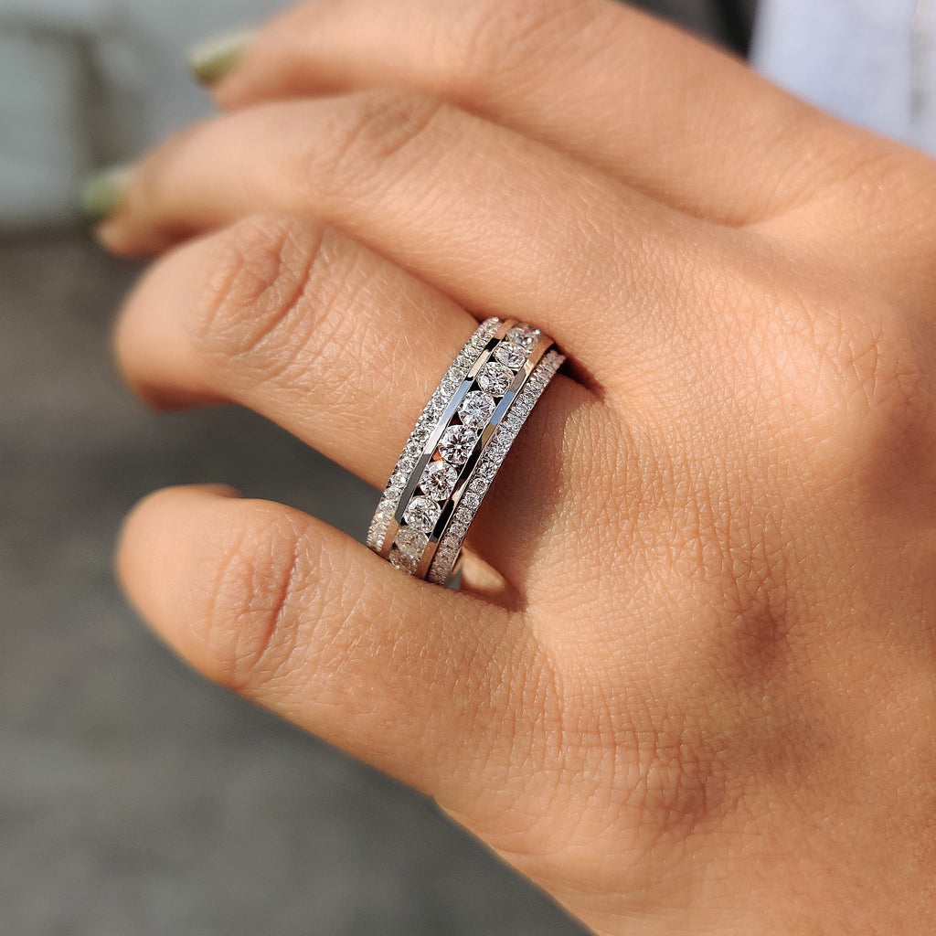 Three Row Pave Band With Clean Channel Set Style