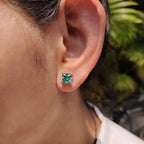 Cyan Blue Princess Cut Moissanite Earrings