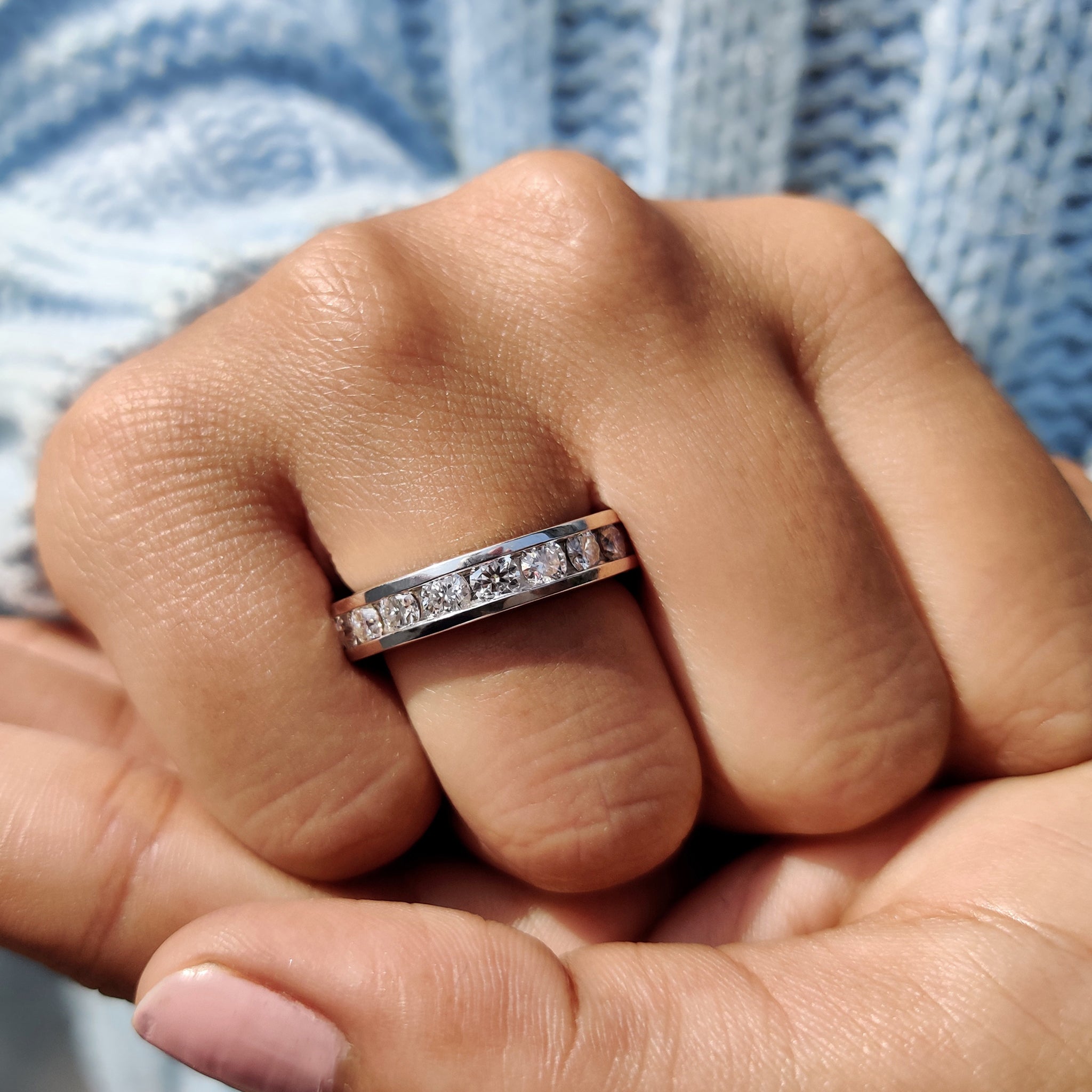 Round Cut Full Eternity Channel Set Wedding Band