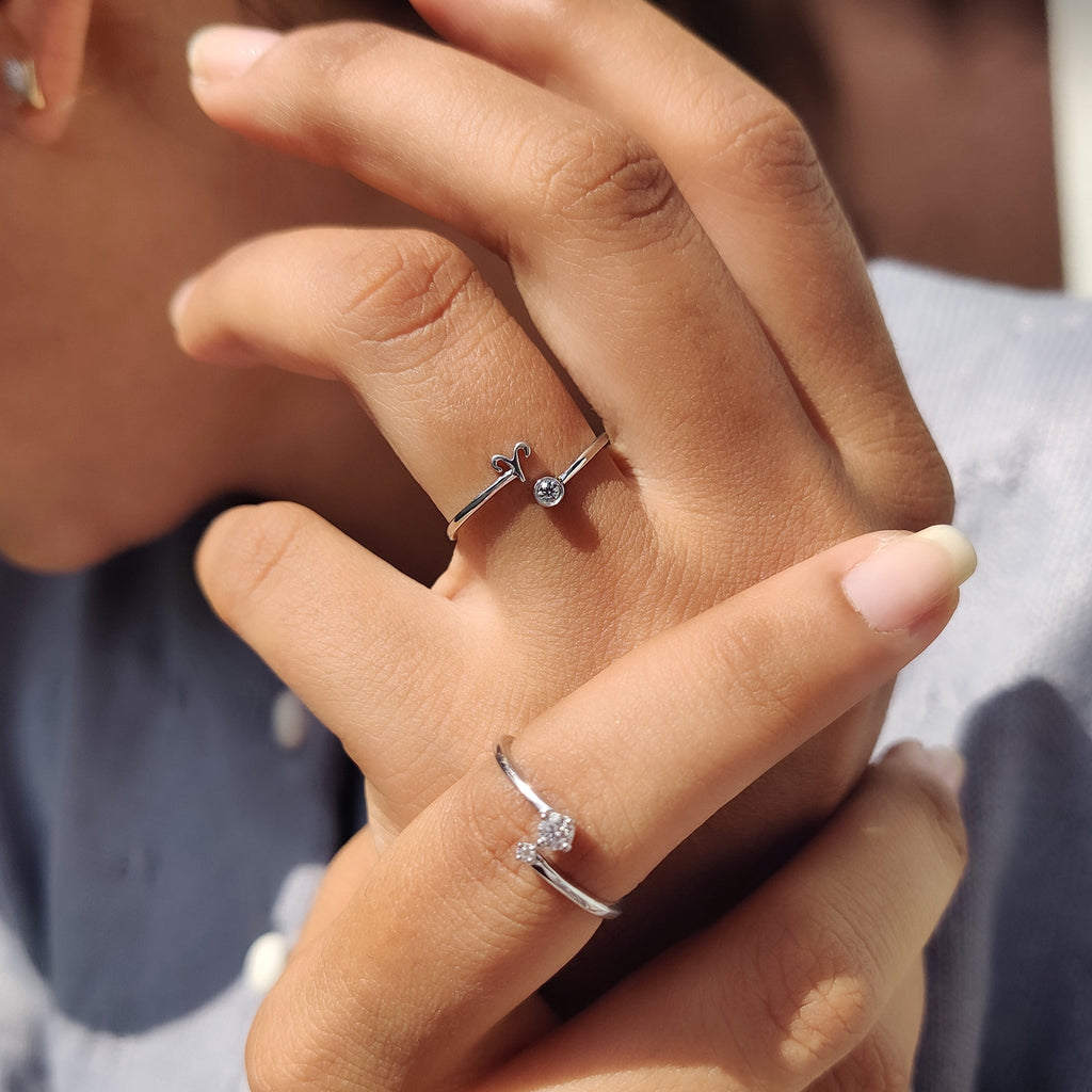 Round Moissanite Band With Aries Zodiac Symbol