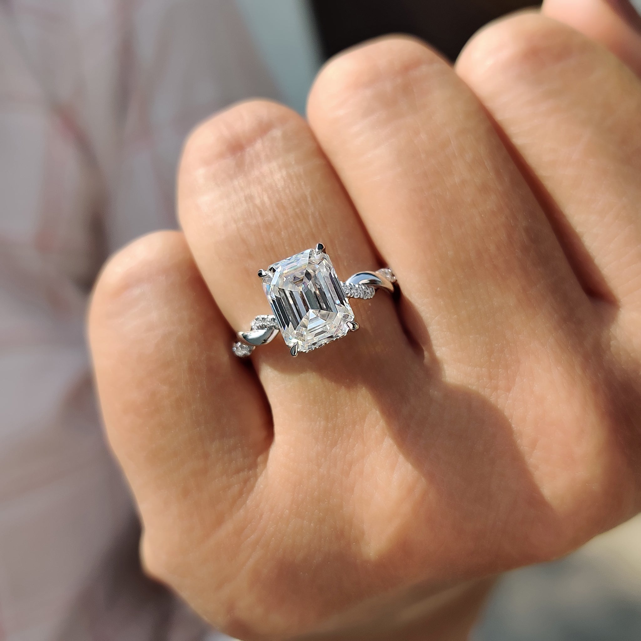 Emerald Cut Moissanite Ring With Hidden Halo Style Secondary image