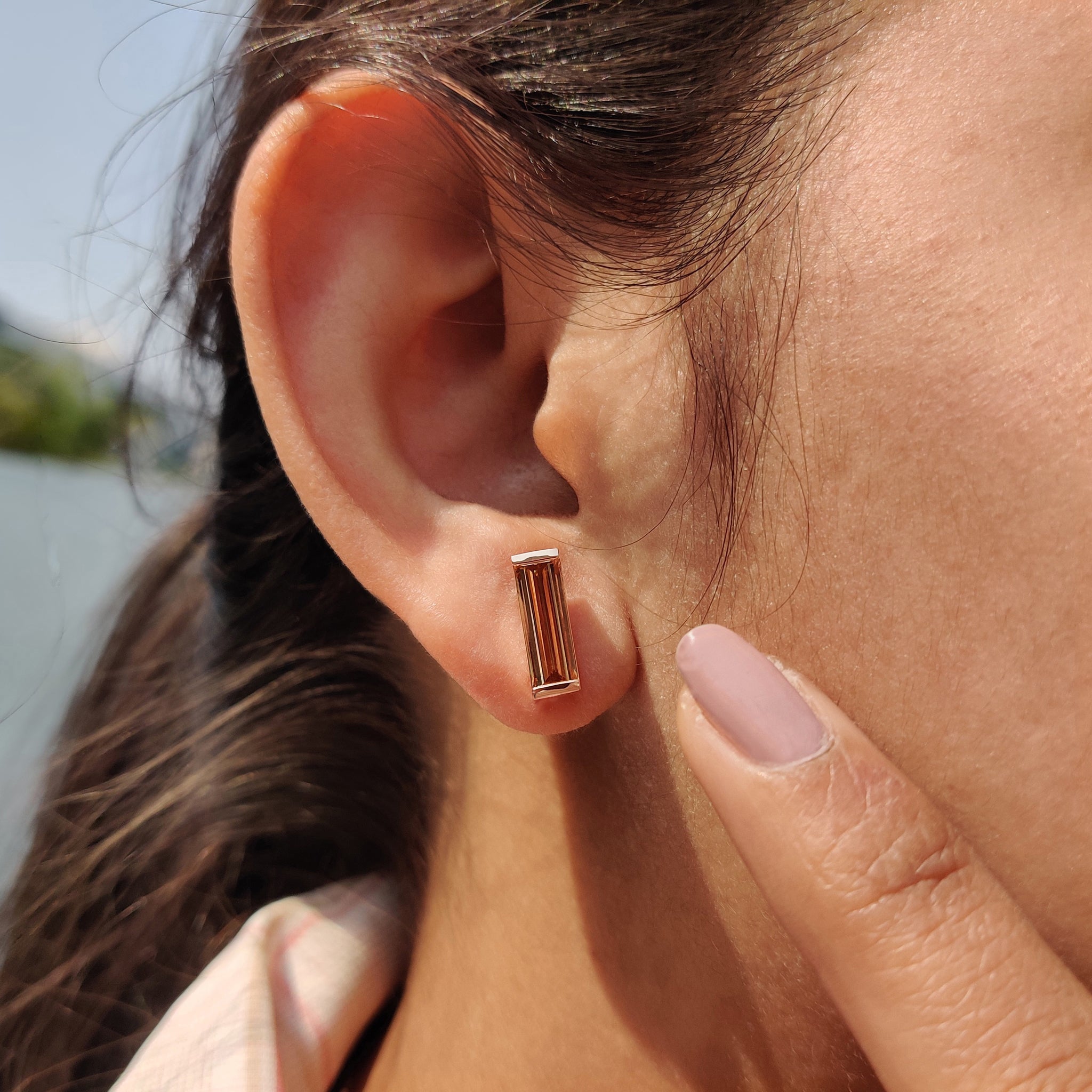 Baguette Cut Earrings In Semi Bezel Style