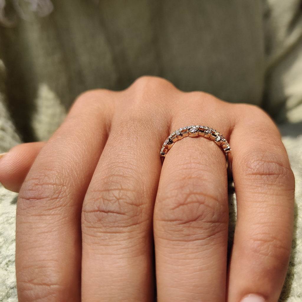 Double Row Wedding Band With Round Cut Bezel Set