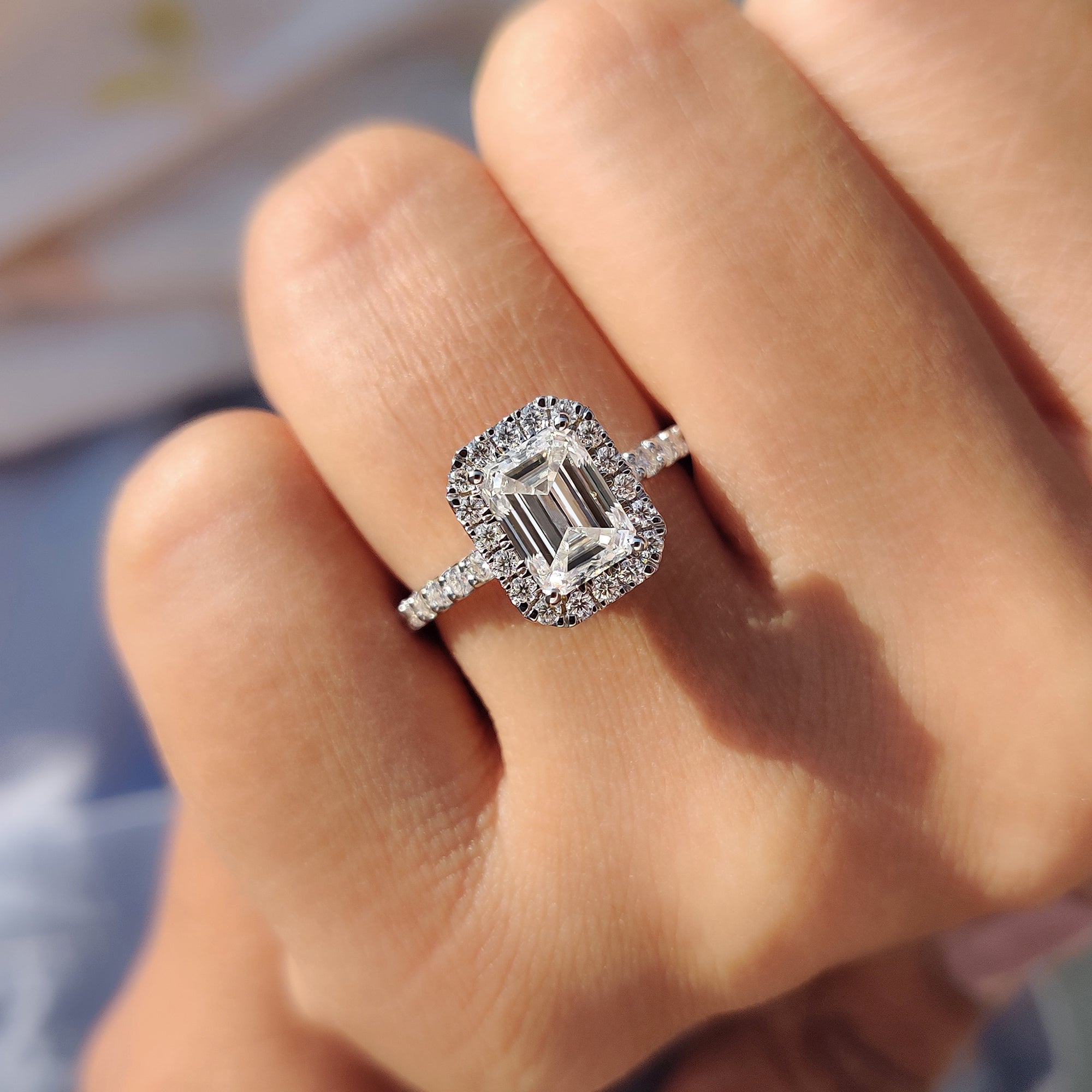 Emerald cut halo ring In Round Cut Pave Band Secondary image