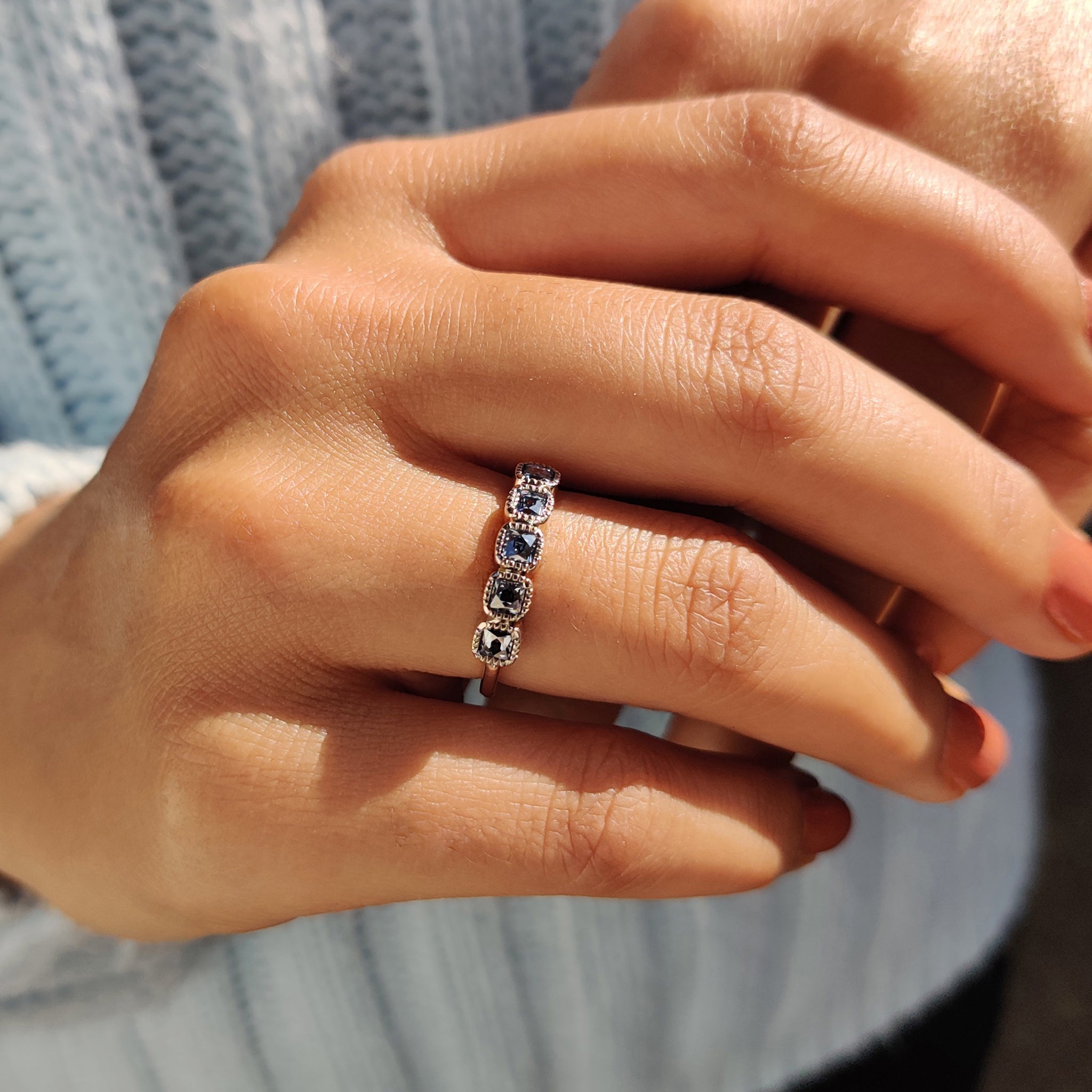 Royal Dark Blue Stone French Cut Half Eternity Wedding Band