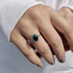 Tapered Shank Black Oval Engagement Ring