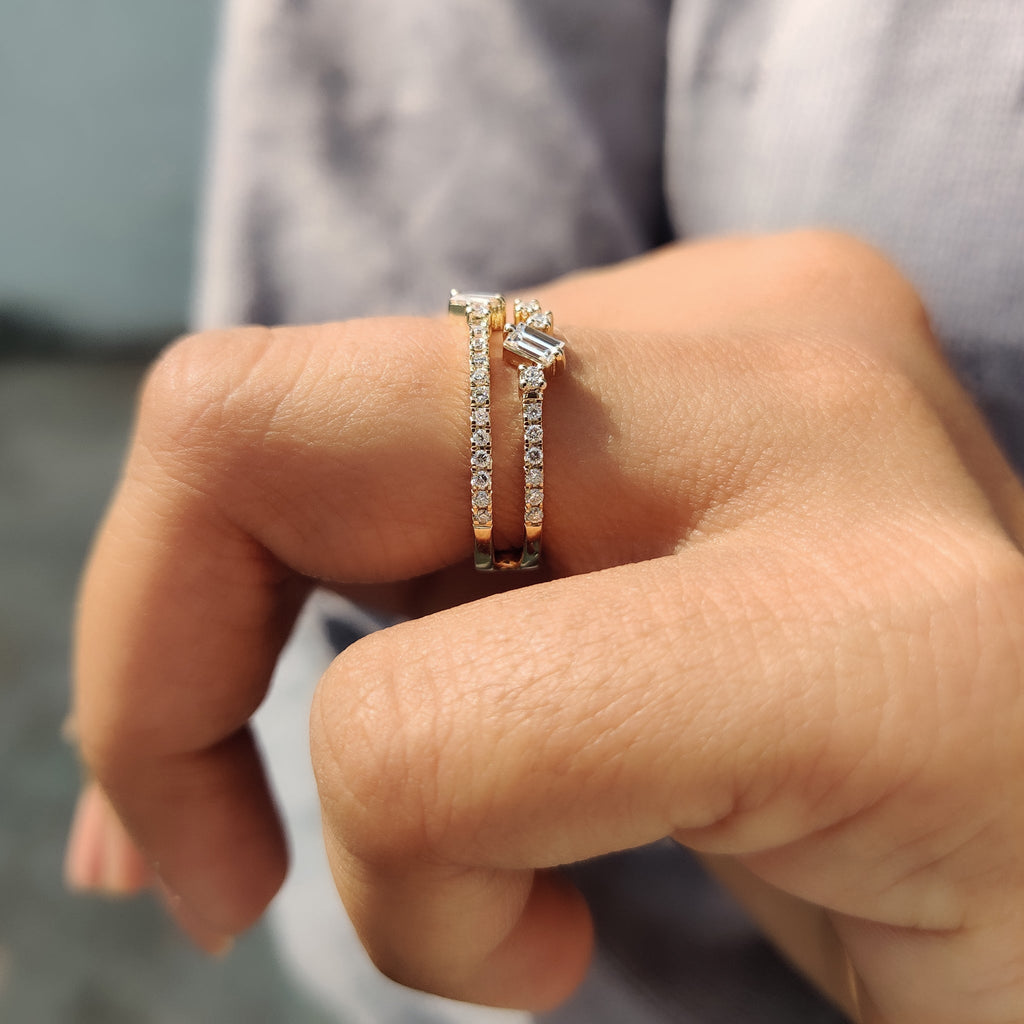 Baguette And Round Diamond Band In Double Row Pave Style