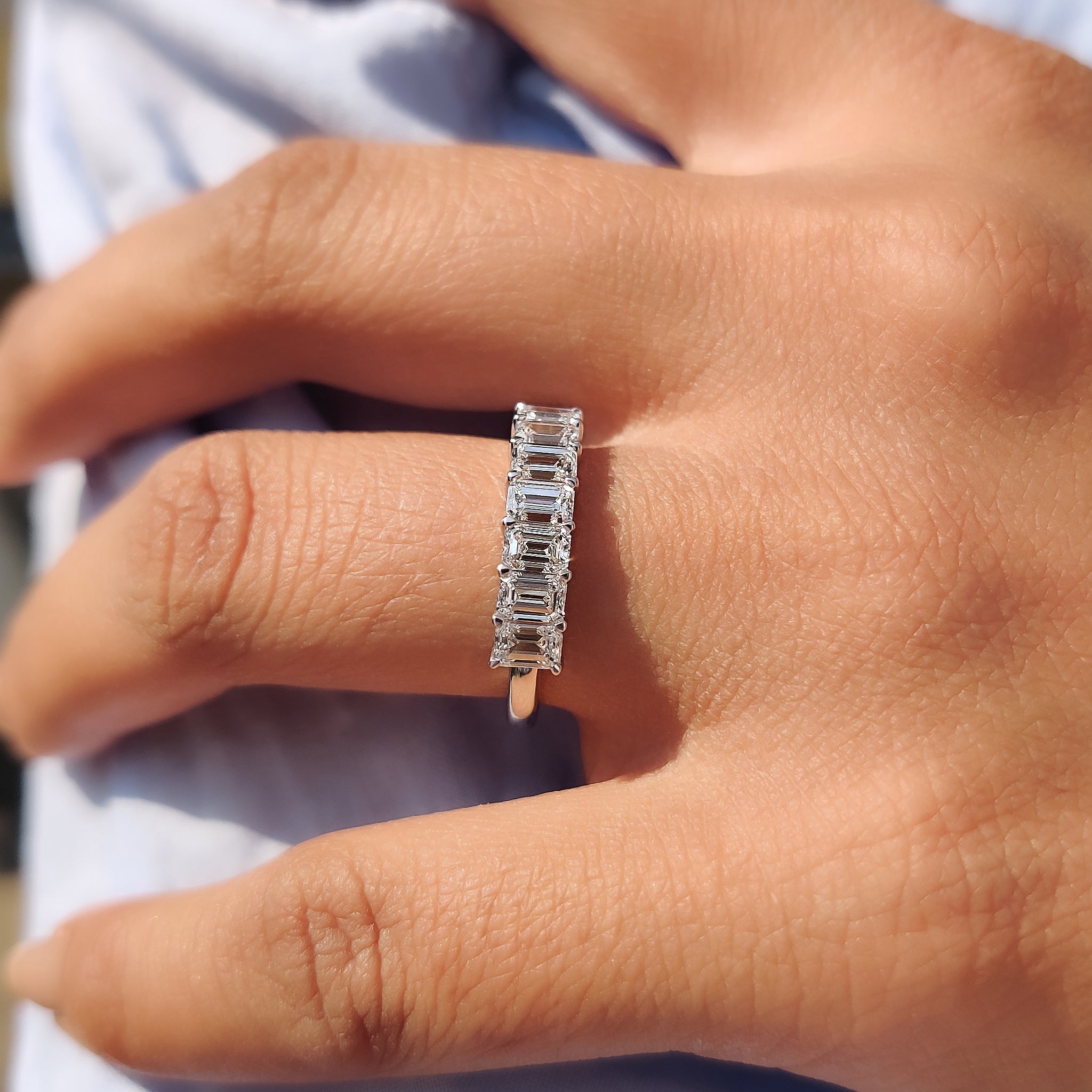 7 Stone Emerald Cut Diamond Wedding Band