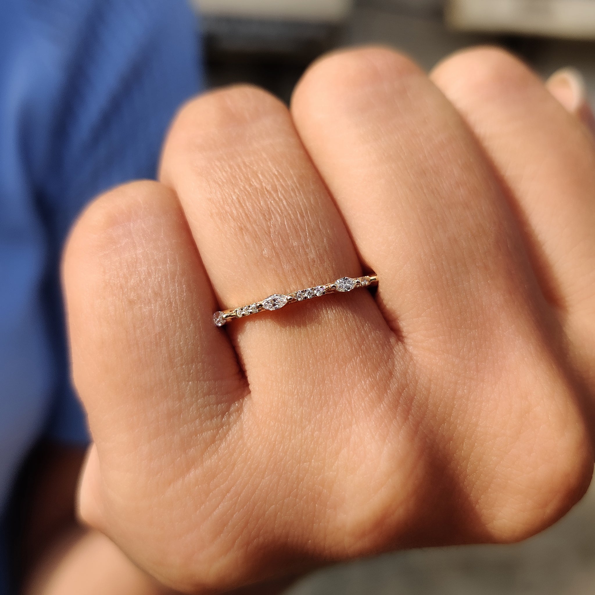 Marquise And Round Diamond Wedding Band In Half Eternity