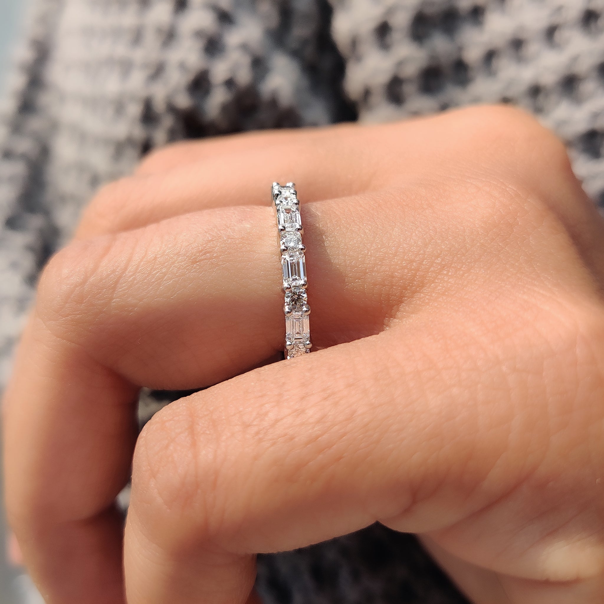 Diamond Eternity Band White Gold With Emerald and Round Cut