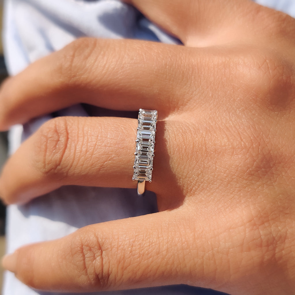 Emerald Cut Wedding Band - 7 Lab Diamonds