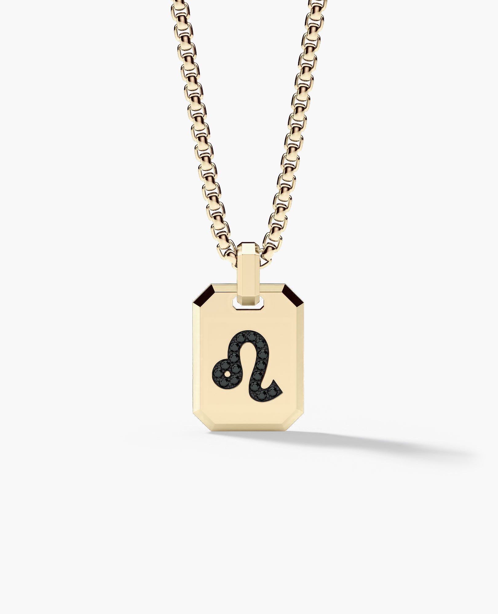 LEO MINI ZODIAC Dog Tag Gold Pendant with 0.25ct Black Diamonds
