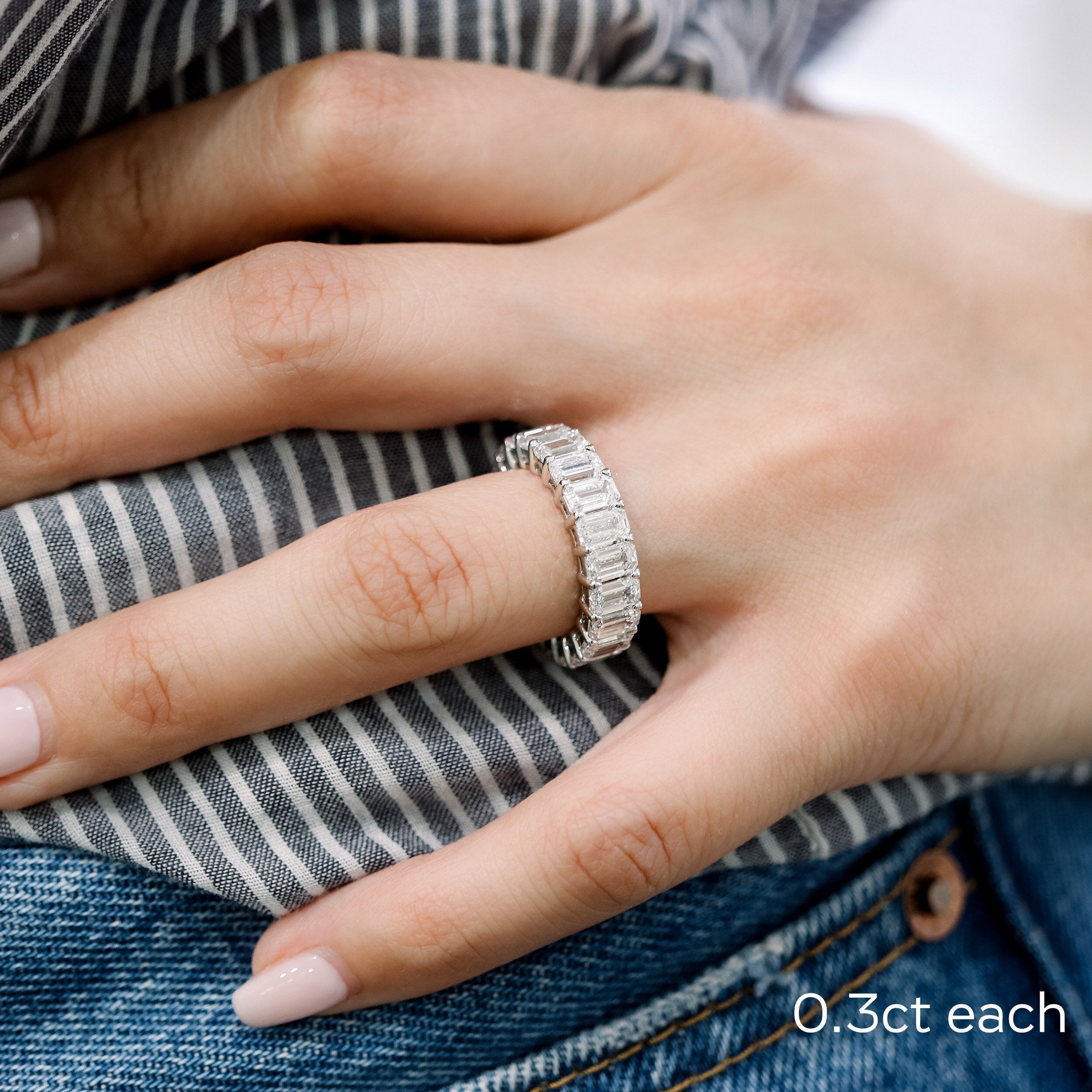 Emerald Cut Moissanite Diamond Full Eternity Wedding Band Secondary image