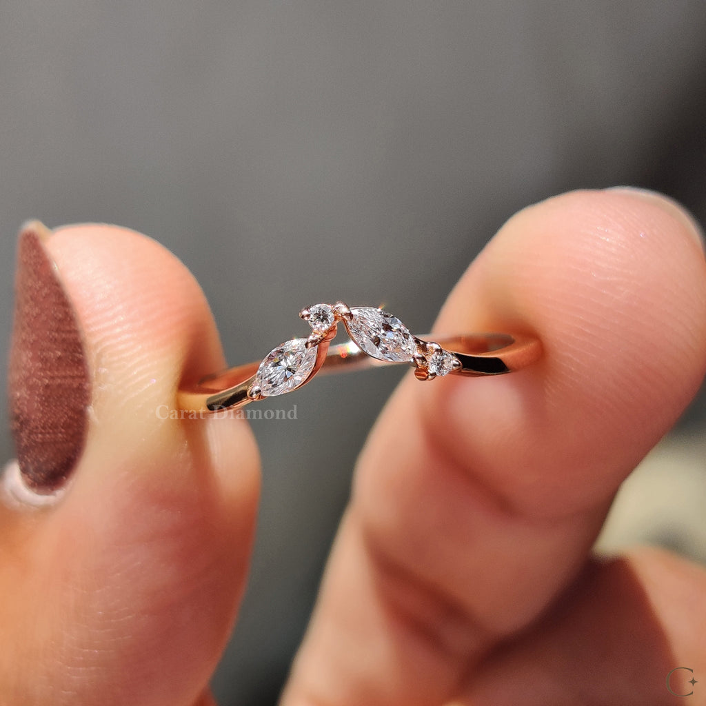 Marquise And Round Wedding Band In Chevron Style