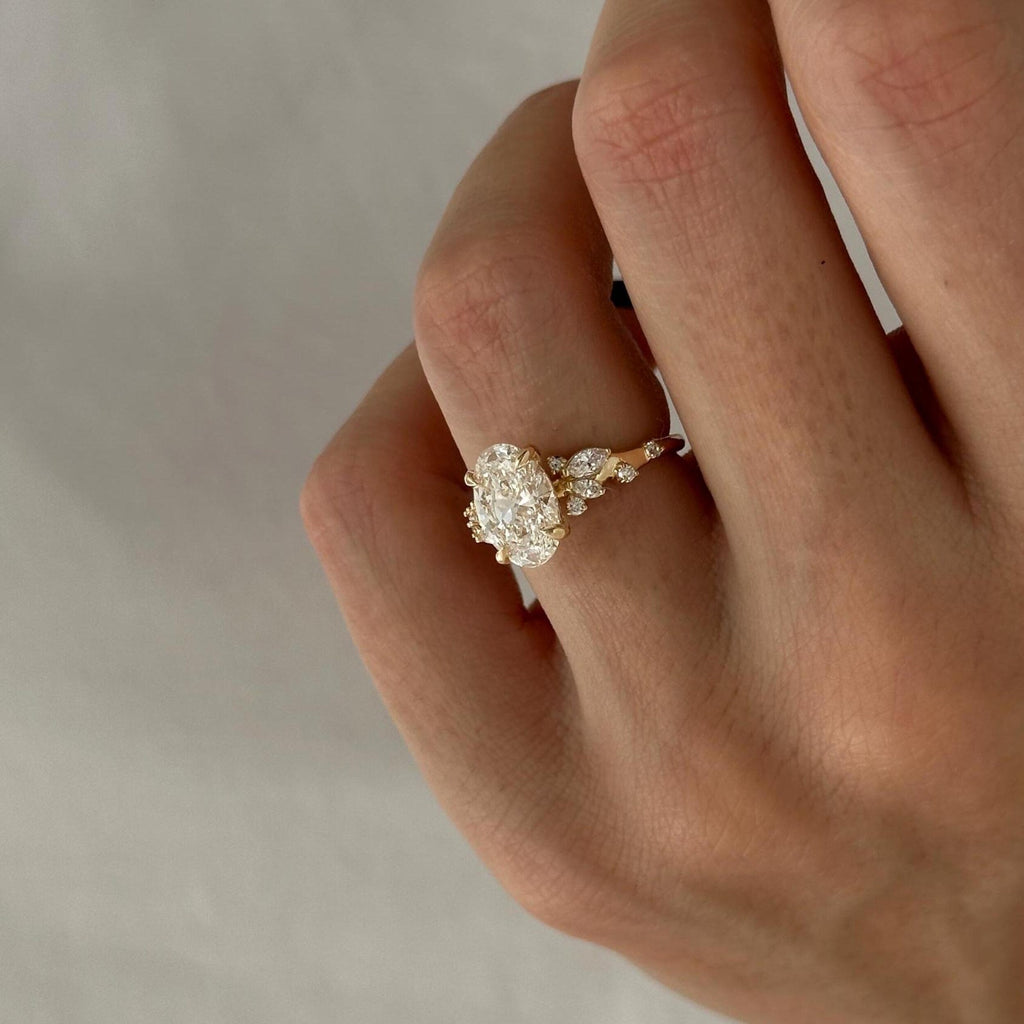 2.0 CT Oval Cut Moissanite Cluster Style Engagement Ring
